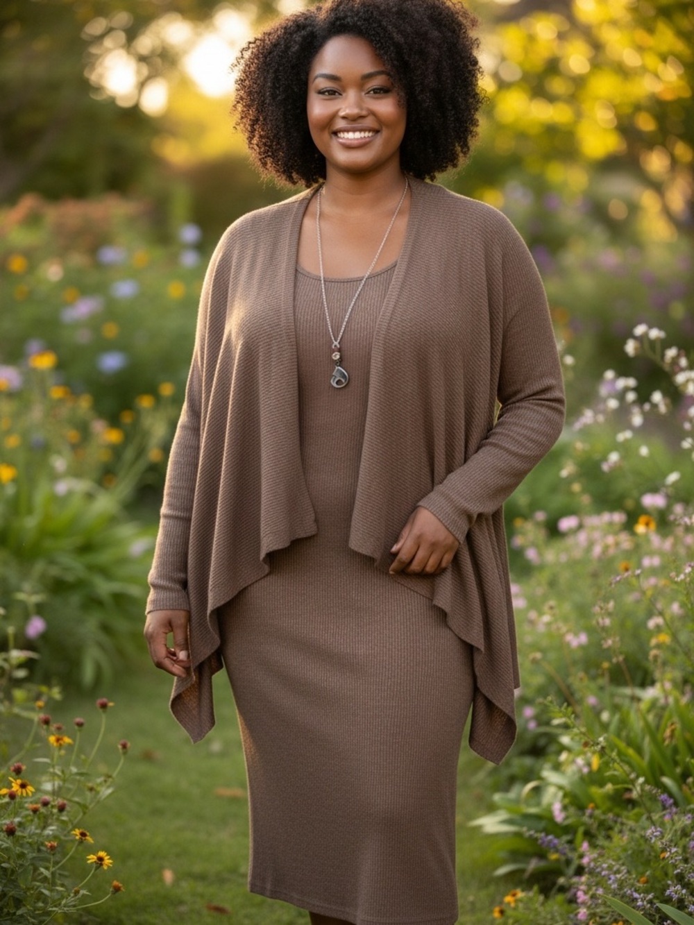 Christopher & Banks Brown Taupe Knit Cardigan and Dress Set
